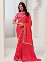 Crimson Pink Crepe Two Tone Silk Saree